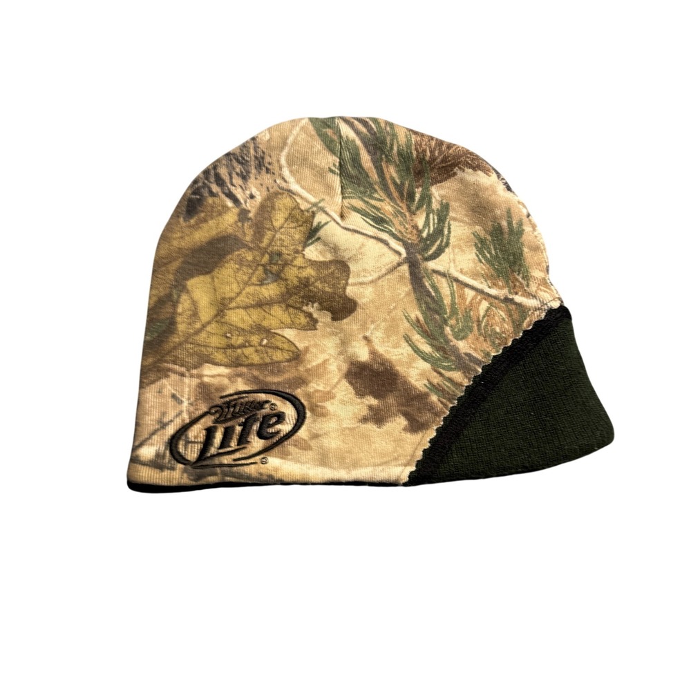 Miller Lite Realtree Camo Beanie Hat Green Ribbed Fleece Lined Hunting Cap